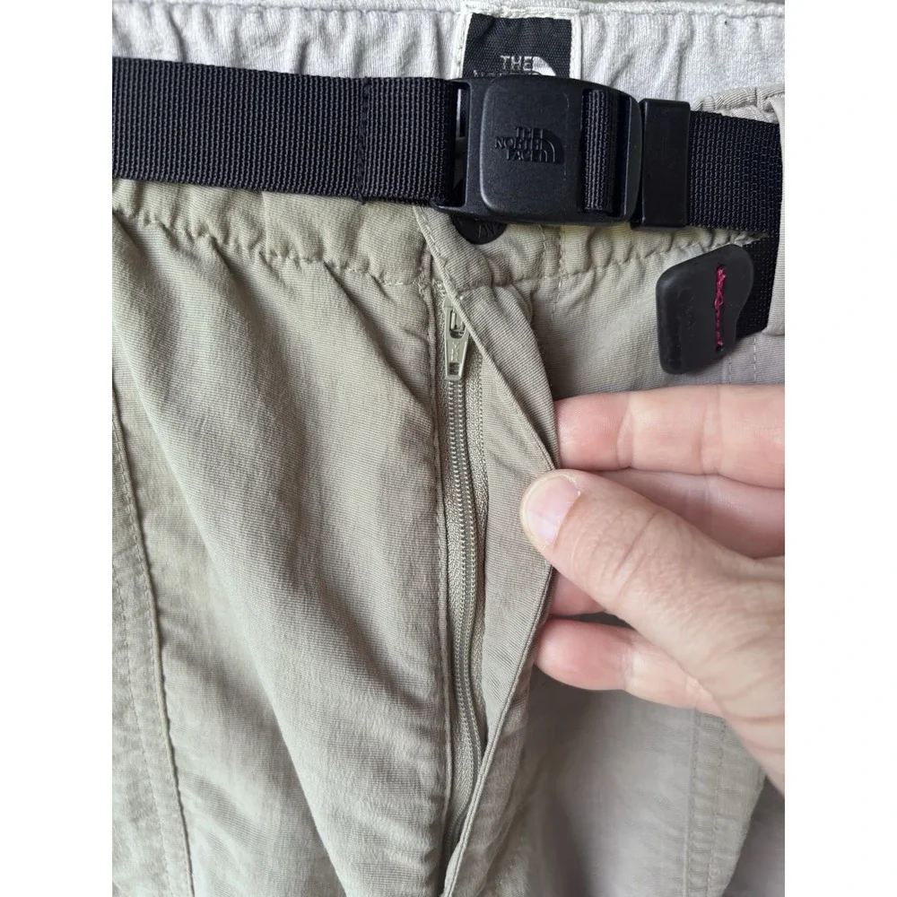 The North Face Men's Lg Beige Nylon Belted Elastic Waist Hiking Pants Zip Ankles